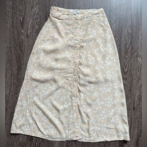 Crescent Beige Floral Button-Front Midi Skirt
